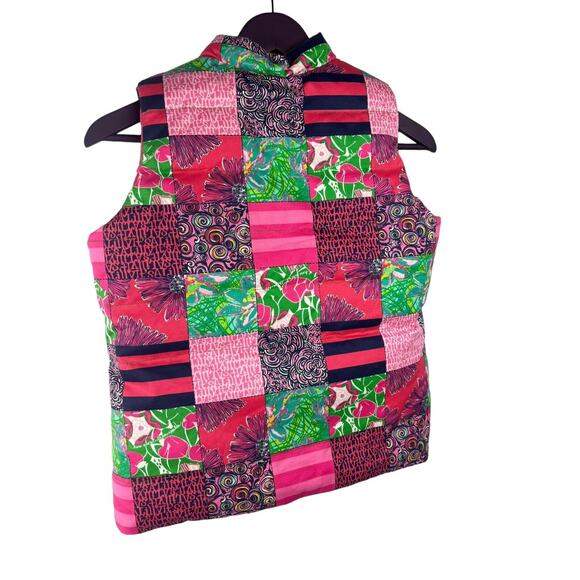 LILLY PULITZER LIBBI DOWN VEST Reversible Pink Floral Girls XL (12-14) Patchwork - Picture 4 of 7